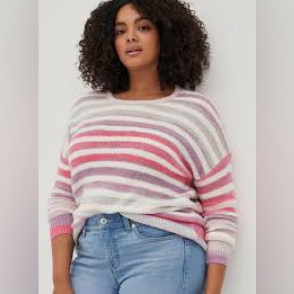 Torrid Striped Pullover Drop Shoulder Sweater White Pink Multi Size 2x - Picture 1 of 7